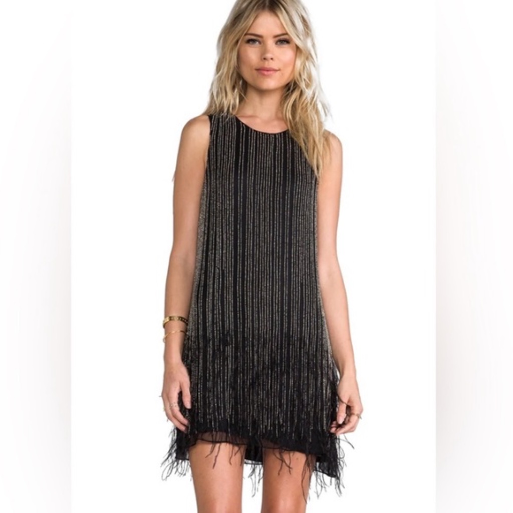 Parker Allegra Black Beaded Feather Dress Nwot